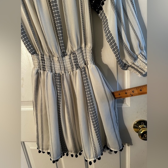 LINE + DOT Revolve SMALL Alexis Black White Pom Pom Gauzy Off Shoulder Mini Sexy - Picture 5 of 11